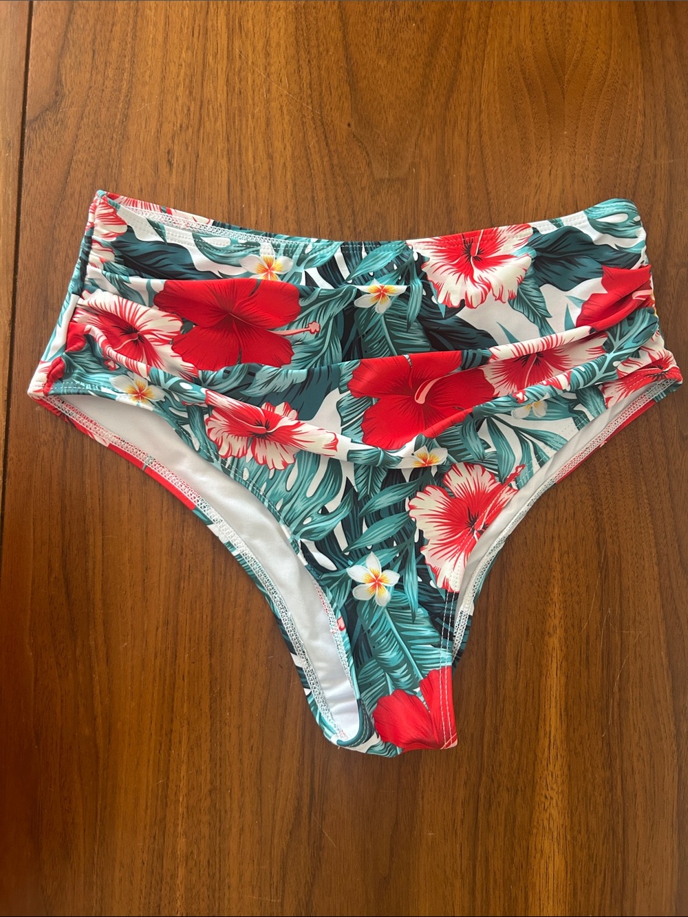 Beachkissed Tropical High-Waist Bikini Bottoms - Red & Teal